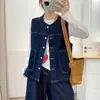 Talla Extra MM Gordo Delgado Retro Chaleco de Mezclilla para Mujer 2025 Otoño Nuevo Chaleco Casual Chaleco sin Mangas Azul Oscuro