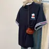 Tamanho Extra Grande 150kg Listrado Costurado Bordado Manga Curta Camiseta Verão Estampa de Filhote Solto Casual Gola Redonda Top para Mulheres