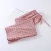 Pantalones de Pijama de Algodón Puro Lavado para Pareja, Hombres y Mujeres, Pantalones Largos de Cuadros Finos para Primavera, Otoño e Invierno, Corte Recto, Se Pueden Usar al Aire Libre, Pantalones para el Hogar