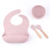 Conjunto de Talheres de Silicone para Bebê Transfronteiriço, Tigela para Suplemento Alimentar Infantil, Garfo, Colher, Babador Conjunto de Quatro Peças, Suprimentos para Bebê Resistentes a Quedas para Alimentação