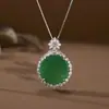Collar de Plata de Ley 925 Calcedonia Verde "No Importa" para Mujer con Incrustaciones Redondas de Calcedonia Espejo Protector del Corazón Collar con Colgante Redondo de Ágata