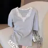 Tienda Insignia Shanghai Danong / Vestido de Verano 2026 para Mujer de Encaje Azul Neblina con Cuello en V y Manga Corta, Corte Ajustado