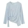 Blusa Coreana de Verano 2026 para Mujer Tallas Grandes Yinuo, Cintura Ceñida con Lazo, Cuello Redondo, Ligera, Fresca, Protección Solar Top 244587