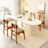 Mesa de comedor ovalada, mesa y sillas de comedor de madera maciza color crema, juego de casa vintage, mesa tipo isla estilo francés para apartamento pequeño, mesa de comedor minimalista