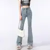 Calça Jeans Flare Cintura Alta Estilo Americano para Mulheres, Nova Versátil para Primavera e Outono, Boca de Sino, Comprimento Total, Bootcut, Tendência