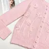 Cardigan Tricô Pesado com Bordado à Mão Gola Redonda Dopamina Crochê 3D Silhueta Top Cardigan de Lã de Alpaca