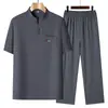 Conjunto de camisa de manga curta e calça de verão para homens de meia-idade e idosos, roupa casual para avôs, conjunto leve de duas peças