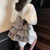 Bolsa de Pano com Babados Coreana para Mulheres 2025 Nova Tendência Fashion de Nicho Bolsa Tote Grande Capacidade Ombro Único Transversal