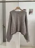 KEKEZOON Color Sólido Cuello Redondo Tejido de Punto Trenzado Holgado Manga Larga Corto Suéter de Punto para Mujer Otoño Invierno Moda 9294