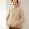 Suéter Feminino de Tricô Grosso Cor Sólida Sete Pontos Base de Cashmere Outono e Inverno Gola Meia-Alta Novo Estilo