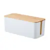 Caixa de Fios Criativa Simples para Mesa com Tampa de Madeira de Bambu Caixa de Fios Placa de Patch Caixa de Armazenamento Caixa de Armazenamento para Fios e Carregadores