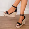 Sandálias de Palha com Salto Anabela e Plataforma Transfronteiriças da Amazon, com Tira no Tornozelo, Simples, Tecidas com Corda de Cânhamo, Estilo Europeu e Americano, Sapatos Femininos da Moda