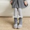 Cubrezapatos para niñas Shoeshangmian para otoño e invierno, calcetines gruesos y cálidos de cachemira, leggings con lazo de encaje estilo coreano para niñas