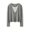 Suéter de Cashmere de Alta Qualidade para Mulheres, Novo Modelo Outono/Inverno 2026, Suéter Base de Cashmere, Estilo Duas Peças com Color Blocking