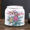 Tetera de cerámica grande con paisaje a prueba de humedad pintada a mano tanque de almacenamiento sellado general tamaño pequeño tarro de porcelana blanca té verde Pu'er