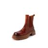 Botas de couro integral por dentro e por fora, elegantes, versáteis, de sola grossa, estilo chaminé, outono e inverno 2023, salto médio grosso, bico redondo, couro de vaca, botas curtas Chelsea para mulheres