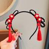Diadema trenzada de simulación de joyería infantil de estilo chino de Año Nuevo, linda diadema de flores con borlas festivas, accesorios para el cabello de estilo de Año Nuevo
