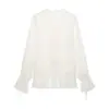Blusa de renda com retalhos e manga longa com decote em V, nova moda de verão para mulheres, estilo europeu e americano, comércio exterior