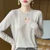 Suéter de Tricô Fino Lyocell Estilo Coreano com Gola Redonda para Mulheres, Nova Coleção Primavera/Verão 2026, Camisa Básica Versátil Simples, Top Elegante
