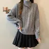 Suéter de Punto Trenzado Holgado Estilo Coreano con Cuello Alto para Mujer, Top de Punto Irregular con Solapa Otoño 2026