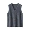 Colete de tricô com decote V para mulheres, lã e cashmere, tecido escovado, novo colete de tricô sem mangas, solto e versátil, top com lantejoulas para o outono