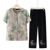 Ropa para Mujeres Mayores, Conjunto de Dos Piezas de Manga Corta para Abuela, Estilo Delgado para Señoras Mayores, Mamá de 60 Años, Camiseta de Verano, Talla Grande