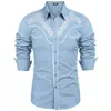 Camisa masculina de manga comprida, camisa havaiana estilo cowboy western, camisa social vintage, camisa masculina de praia