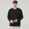 Camiseta Pesada de Manga Longa para Homem 260G, Outono, Modelagem Solta, Patchwork Desconstruído, Camiseta Básica, Moletom Gola Redonda, Moda Masculina Atacado