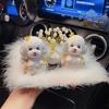 Adornos para el Interior del Coche, Adornos para Coche con Cabeza Oscilante, Perro Teddy de Pedrería, Gato de la Suerte para Coche, Conductora Independiente Transfronterizo