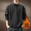 Moletom Polo de Veludo Pesado de Alta Qualidade 320g para Final do Inverno Camiseta de Treino Masculina Outono e Inverno Retrô Americano Cor Contrastante Gola Lapela Jaqueta Casual
