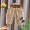 Pantalones de forro polar para niños de otoño e invierno, pantalones largos casuales de abrigo cálido de invierno de dibujos animados para bebé, pantalones deportivos para bebés y niños pequeños, envío directo