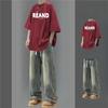 Conjunto de Verão Masculino Americano com Calça de Manga Curta e Jeans High Street Elegante Conjunto de Duas Peças para Estudantes Homens