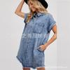 Vestido suelto de manga corta con solapa de verano 2024 de Amazon, vestido camisero vaquero, ropa de mujer europea y americana.