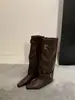 Botas de plataforma Marrones Melard con aumento interno de altura, botas de montar de caña larga para mujer, botas largas ajustadas de punta cuadrada para otoño e invierno 2026
