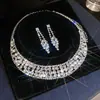 Aretes y collar de dos piezas con colgante de flor y gota de agua incrustados con diamantes, cadena para la clavícula de moda y exquisita, joyería de lujo ligero y de alta gama para mujer