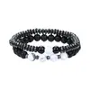 Pulseira Masculina Europeia e Americana Transfronteiriça Cool Combinação de Pedra Mapa de Obsidiana Pedra Fosca Conjunto de Pulseiras de Contas Pulseira Masculina