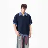 Camiseta de manga corta para hombre estilo americano de dos piezas falsas con cuello, nueva de verano 2026, estilo vintage universitario, top tipo polo