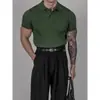 Camisa Polo com Gola Reversível, Malha de Manga Curta para Homens, Estilo Old Money, Listrada para Negócios de Seda Gelo de Verão de Alta Qualidade, Atacado de Fábrica Transfronteiriço