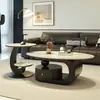 Mesa de centro de losa de roca estilo italiano de lujo ligero, mesa de té color crema para sala de estar en casa, popular en línea, diseño simple para apartamentos de alquiler