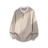 Suéter de Punto Hanlu Estilo Old Money Dos en Uno Cuello Henry para Hombre, Otoño e Invierno Casual Simple Suave Vintage Pulóver