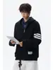 Moletom com Capuz e Zíper Cardigan Três Listras Retro Americano Masculino Outono Inverno Marca Tendência Versátil Jaqueta Casual Top