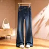 Jeans Personalizado de Cintura Alta Feminino Outono 2026 Novo Estilo Emagrecedor Modelador de Corpo Micro Flare Perna Larga Casual Flare