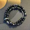 Nuevo Pulsera Doble Hebilla Ning Ping an Estilo Chino con Cuentas de Color Tinta, Juego de Cinco Piezas, Regalo para Novio o Amigo, Regalo de Año Nuevo