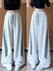 Pantalones de Chándal Rayados Blancos de Estilo Americano con Pierna Recta Amplia y Caída para Mujer, Otoño, Cintura Alta, Casual para Caminar