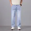 2026 Novos Jeans Masculinos Algodão Puro Verão Finos Largos Retos Azul Claro Calças Longas Masculinas