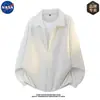 Sudadera de alta calidad marca NASA, tipo cárdigan medio de dos piezas falsas de manga larga para hombre, casual de otoño, corte holgado, cuello camisero, moderna