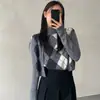 En stock Cárdigan suéter argyle estilo universitario retro INS para mujer, estilo perezoso coreano, top corto de punto versátil