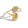 Anillo abierto asimétrico de lujo ligero transfronterizo con incrustaciones de diamantes en forma de gota de agua, chapado en oro, simple, adecuado para chicas jóvenes, versátil, ajustable, para el dedo índice
