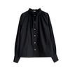 En Stock Etiqueta Y Coreana Dongdaemun Forma de Huevo Holgada con Cordones Cuello Alto de Pie Un Botón Color Sólido Manga Farol Camisa