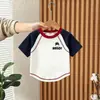 Ropa Nueva de Verano para Niños y Niñas, Camisetas de Manga Corta Bloque de Color 100% Algodón Estilo Coreano, Estampados de Dibujos Animados para Niños, Camisetas Versátiles Casuales de Verano de Moda
